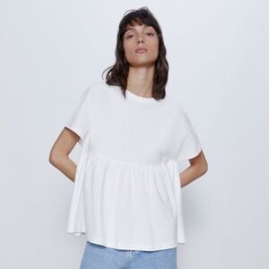 ZARA White Peplum Top Small